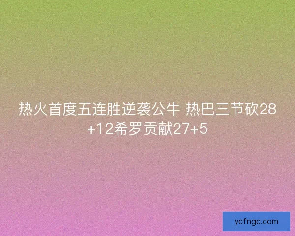 热火首度五连胜逆袭公牛 热巴三节砍28+12希罗贡献27+5